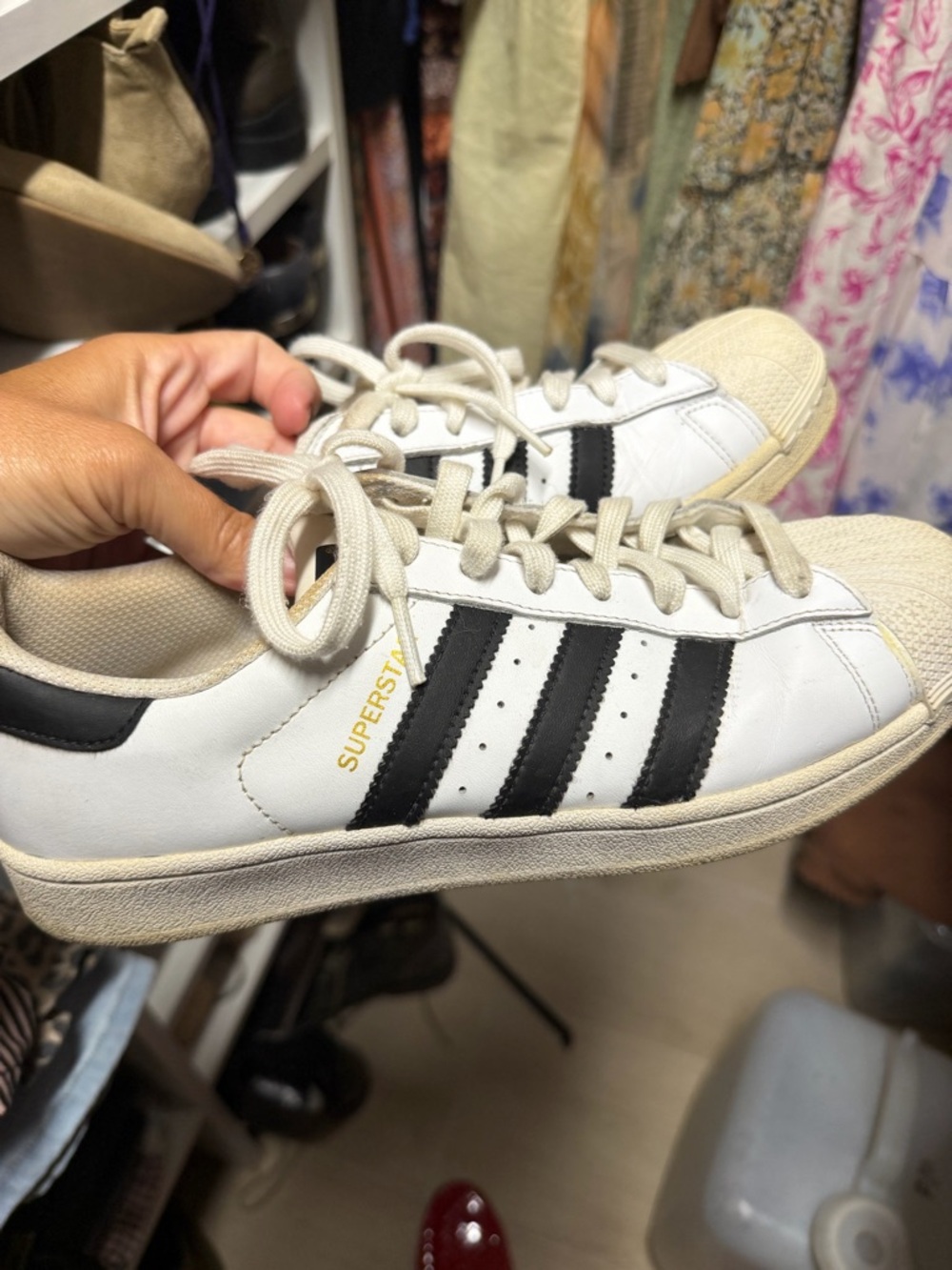 adidas White and Black Superstar Sneakers size 9